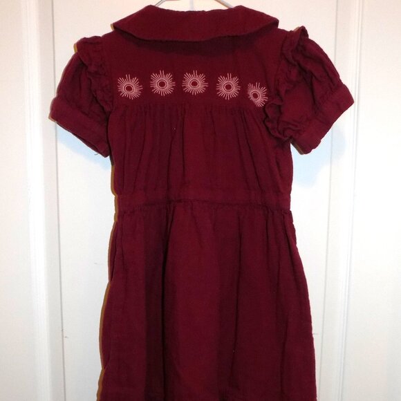 KATE QUINN 5Y Maroon Dark Red Gauze Prairie Dress Embroidered Ruffle Excellent - Picture 3 of 4